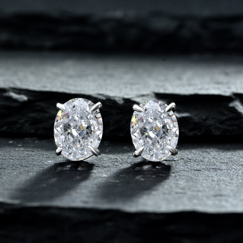 925 Silver 2ct Oval 7x9mm Sea Blue High Carbon Diamond Earrings