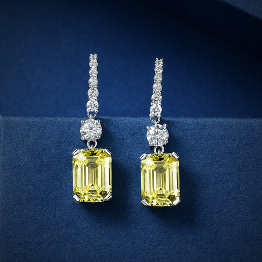 Sterling silver earrings S925 Rectangle Ear Hooks - 4 Carat High-Carbon Diamond Jewelry