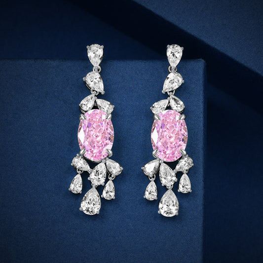 S925 Sterling Silver Sakura Pink 4ct Oval 9x13mm High Carbon Diamond Earrings | Niche Design Collection