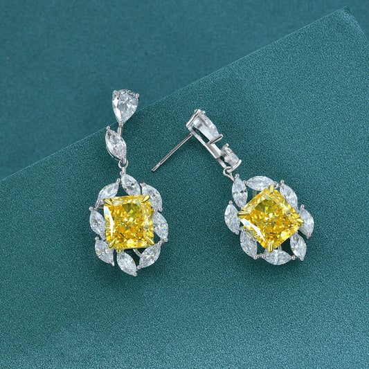 925 Sterling Silver Ear Hook with 5-Carat Rectangular High-Carbon Diamond (9x10mm), Fresh and Versatile Style for Women