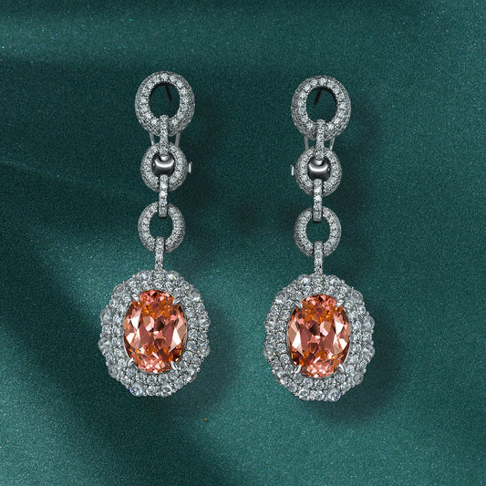 2025 New Sunset Orange Pink 10ct Oval 10x13mm Long Drop Earrings