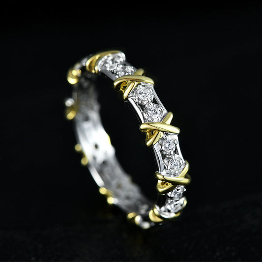 Minimalist Cross Design Full Diamond Ring – 1.6mm Round Pavé Band