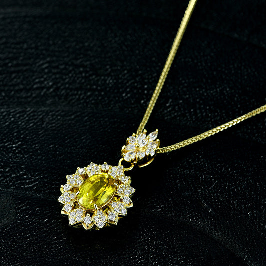 4Ct Oval 8x11mm Canary Lab-Grown Sapphire Pendant Necklace, 43+5cm