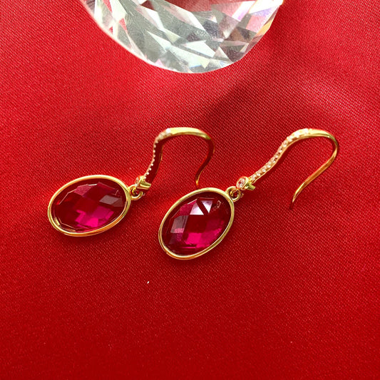 Sterling silver earrings S925 Oval Lab-Grown Ruby