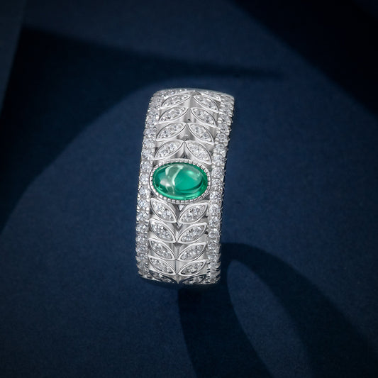 0.8 Carat Oval Lab Emerald Ring – 4×6mm Olive Leaf Design, S925 Silver 2025 Collection