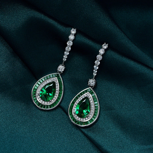 2025 New 3ct Pear-Shaped 8x12mm Emeralds Earrings | Pure Silver Luxurious Ins Style Ear Jewelry for Women