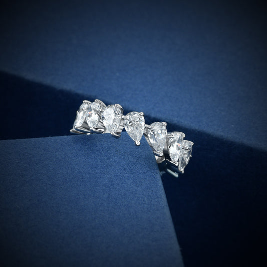 Sterling Silver Ring Pear-Cut Full Pavé Ring - Versatile