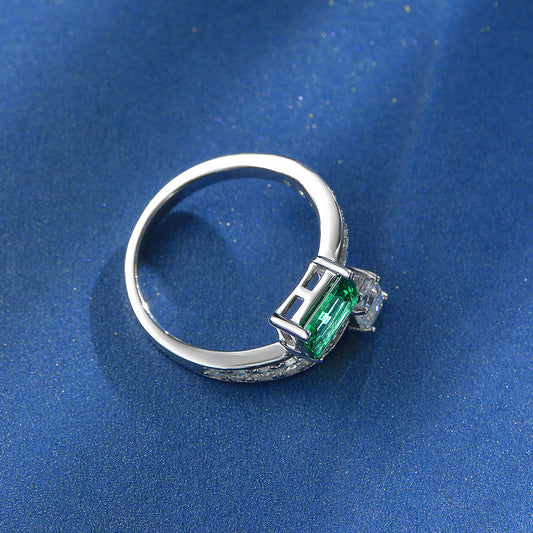 1 Carat Lab Emerald 5×7mm Adjustable Open Ring – High Carbon Diamond Accent, 2025 European Trend Style