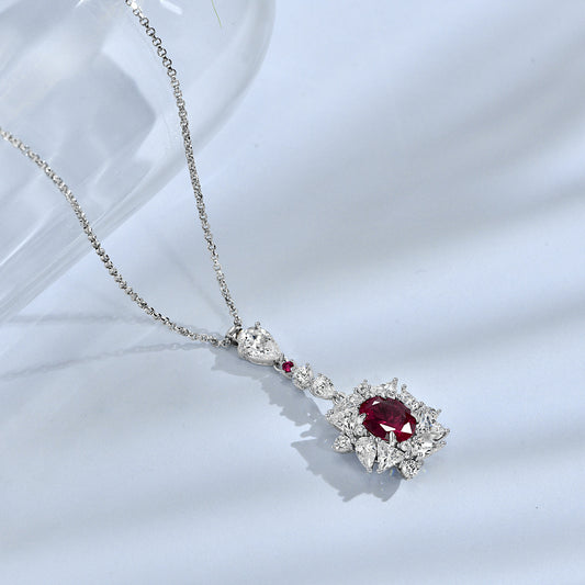 2025 New 2Ct Oval 7x9mm Lab-Grown Ruby/Sapphire S925 Silver Pendant Necklace