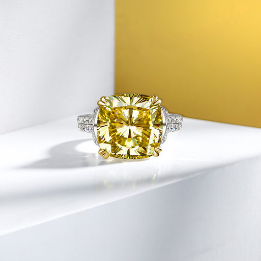 10 Carat 14×14mm Cushion Cut High Carbon Diamond Ring – Sterling Silver Minimalist European Style Women’s Jewelry