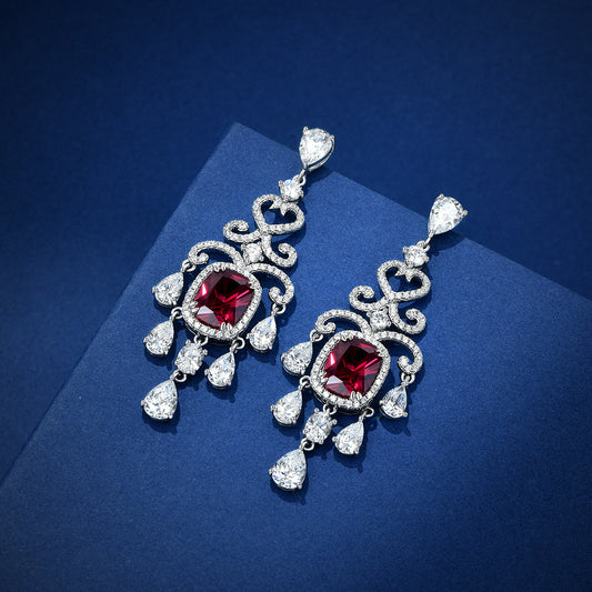 3ct Lab-Grown Ruby Cushion Cut 8x10mm Stud Earrings | Chinese Vintage Style Ear Jewelry