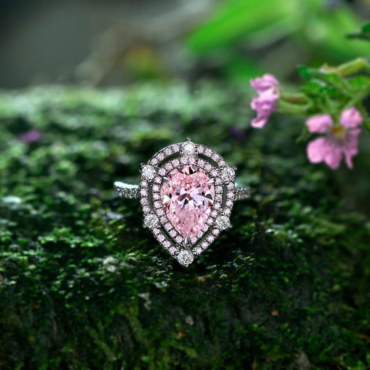 Sterling Silver 1.5ct Pink Pear-Shaped Simulated Diamond Ring (7x10mm)