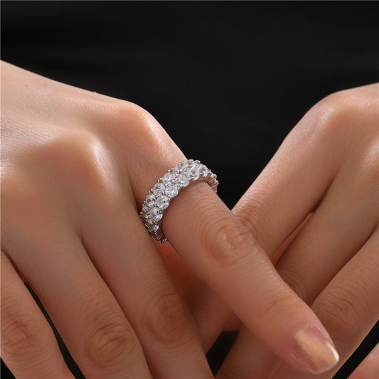 3.5mm Round White High-Carbon Diamond 0.2Ct Double Row Full Diamond Ring Size 5-9