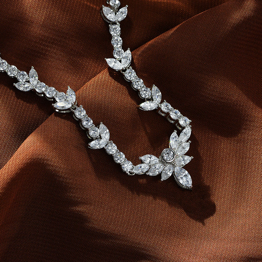 New 0.5Ct White Marquise 4x8mm S925 Silver Collarbone Necklace, 43+3cm