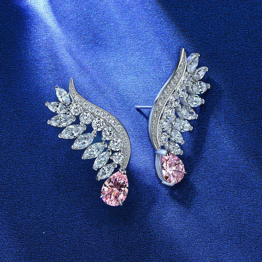 2ct Pear Sakura Pink Angel Wing 7x10mm High Carbon Diamond Earrings | Premium Light Luxury Ear Jewelry