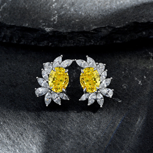 2025 New S925 Silver stud earrings oval cut