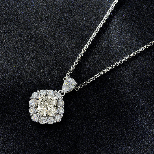 2Ct Square Cut Red 7x7mm 925 Sterling Silver Necklace, 40+5cm