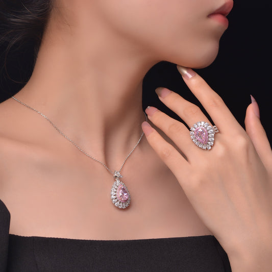 2025 New 3Ct Teardrop Ice-Cut Goose Yellow 8x12mm High-Carbon Diamond 925 Silver Necklace