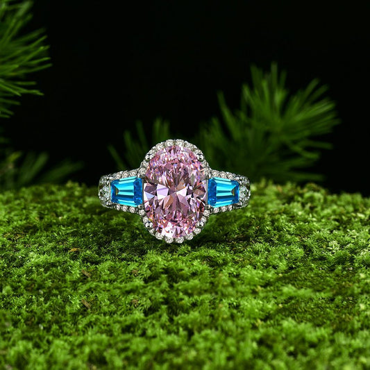 3 Carat Oval Cluster High Carbon Diamond Ring – Sterling Silver Luxury Bridal Style