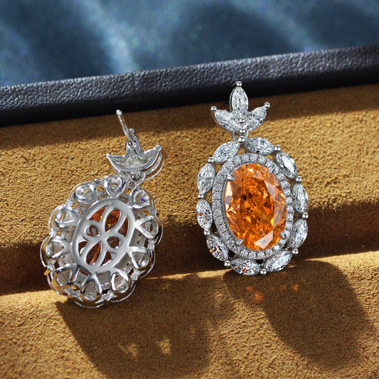 4ct Oval Frosted Cut Color-Changing Orange 9x13mm Exquisite Earrings | Premium Fine Jewelry