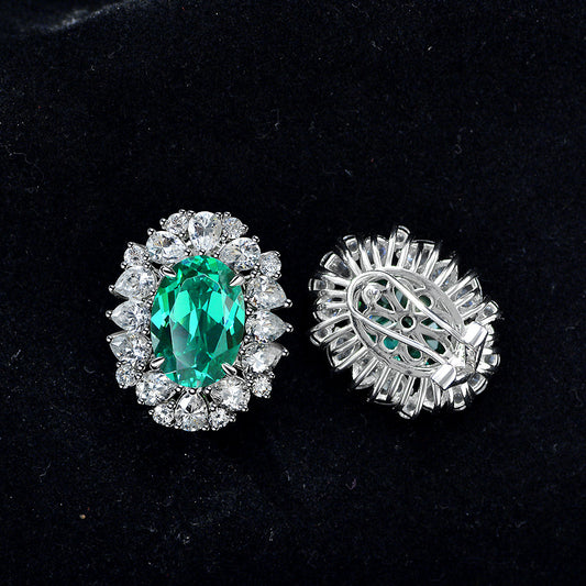 7ct Oval Paraiba-Inspired Green 10x14mm Earrings | European & American Luxury High-End Ear Jewelry for Women