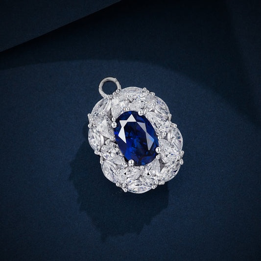 2025 New 3Ct Oval Lab-Grown Sapphire 7x10mm 925 Silver Pendant Necklace