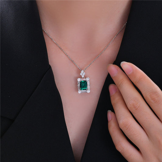 2025 New 2Ct Zambian Color Lab-Grown Emerald 7x9mm Necklace, 40+5cm