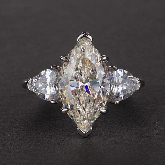 3CT Marquise High Carbon Diamond Ring in S925 Silver – Elegant Celebrity-Inspired Design