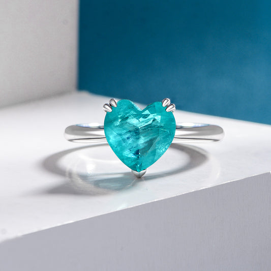 Sterling silver ring heart-cut 4 carat blue