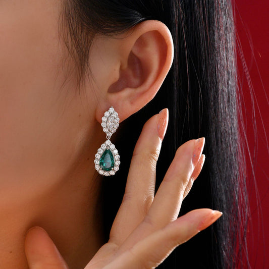 2ct Pear Paraiba High Carbon Diamond 7x11mm Earrings | Premium Light Luxury Ear Jewelry