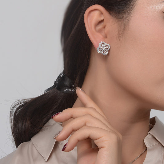 925 Sterling Silver 3x4mm Teardrop Clover Stud Earrings for Women | Geometric Style Cross-border Best Seller