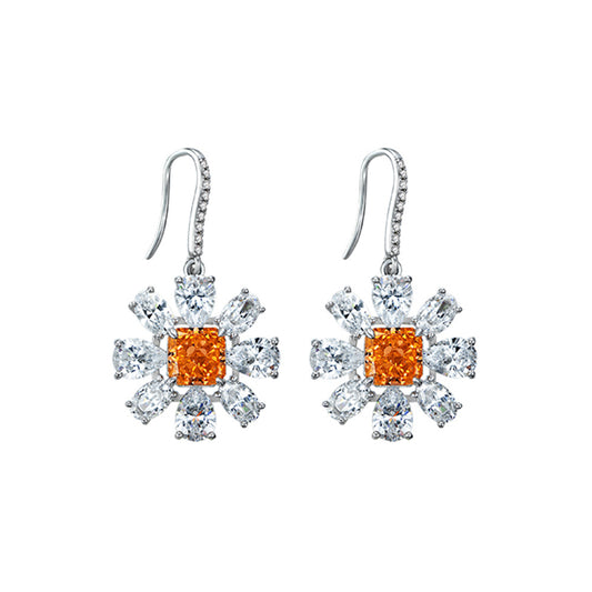 925 Sterling Silver Earrings Color-Shift Floral Bloom Earrings - Lightweight Luxury Orange Diamond Jewelry