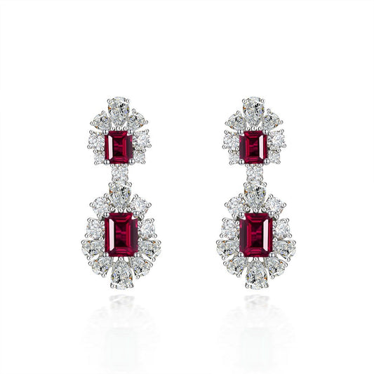 Rectangular 6x8mm Luxury Symmetrical Sunflower Geometric 1.5ct Lab-Grown Ruby Earrings
