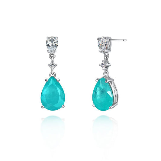 2025 Green Dynamic Long Drop Earrings 6ct Pear 10x14mm | European & American Luxury Ear Studs