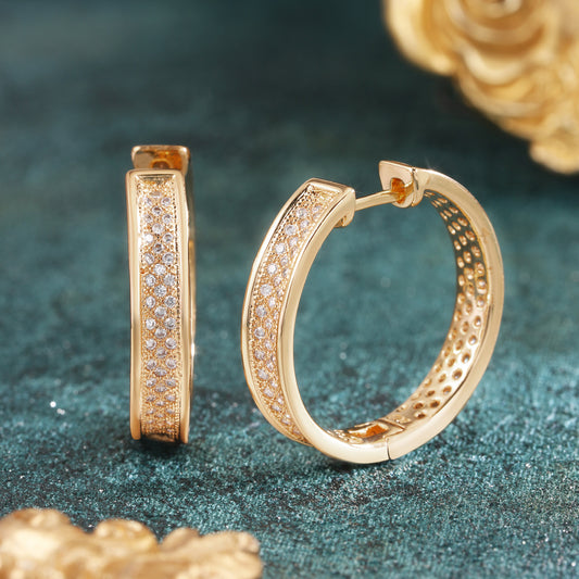 18k Gold plated earrings circle clip zirconia shining