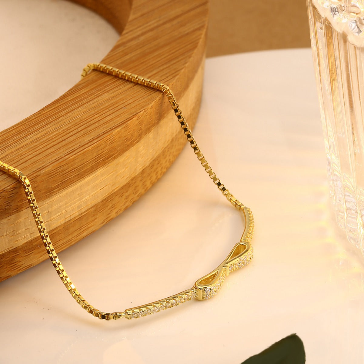 Bowknot Bracelet Sterling Silver Bracelet 18K Gold Plated Bracelet Zircon Bracelet
