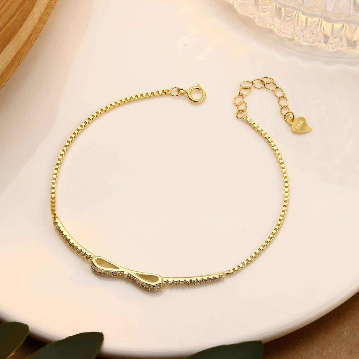 Bowknot Bracelet Sterling Silver Bracelet 18K Gold Plated Bracelet Zircon Bracelet
