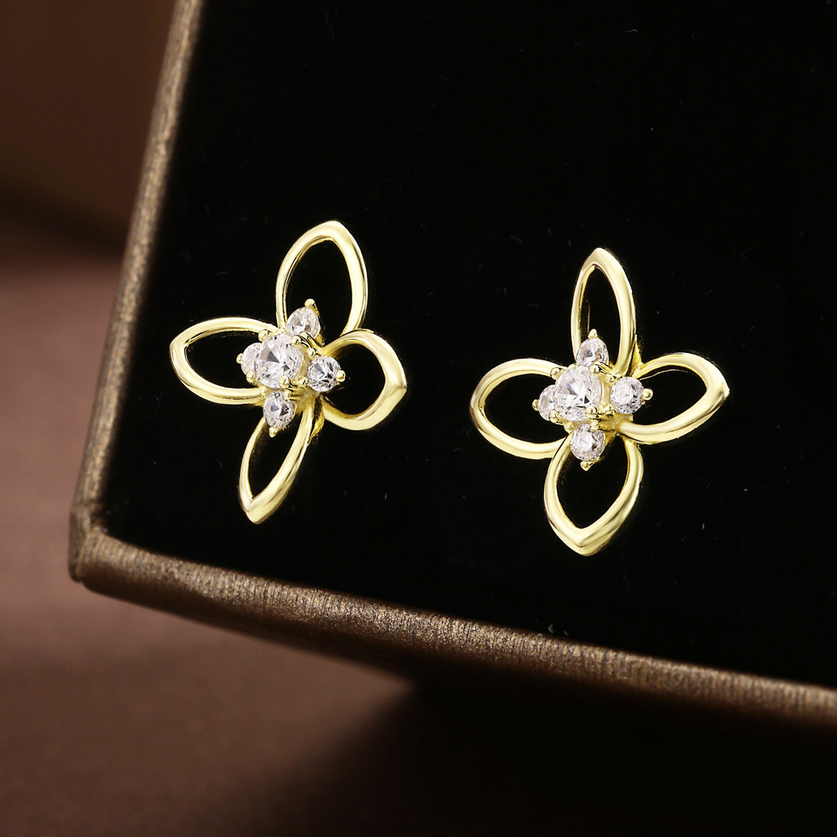 Stud Earrings Sterling Silver Earrings 18K Gold Plated Earrings Flower Earrings