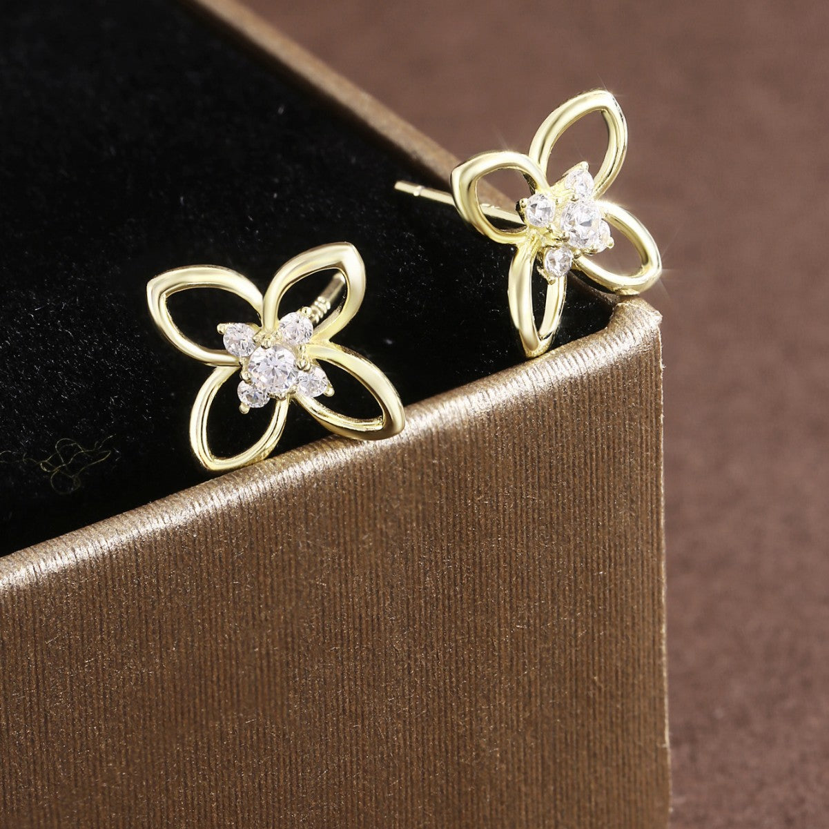 Stud Earrings Sterling Silver Earrings 18K Gold Plated Earrings Flower Earrings