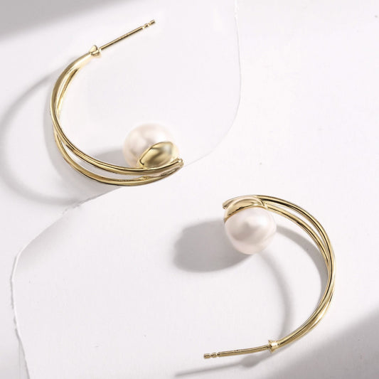 Sterling Silver Earrings 18K Gold Plated Earrings Freshwater Pearl Earrings