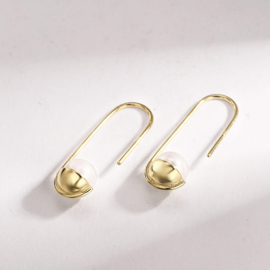 Sterling Silver Earrings 18K Gold Plated Earrings Freshwater Pearl Earrings