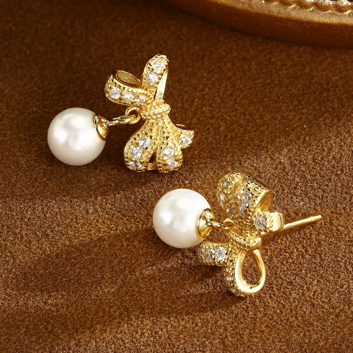 Bowknot Earrings Sterling Silver Earrings 18K Gold Plated Earrings Pearl Earrings