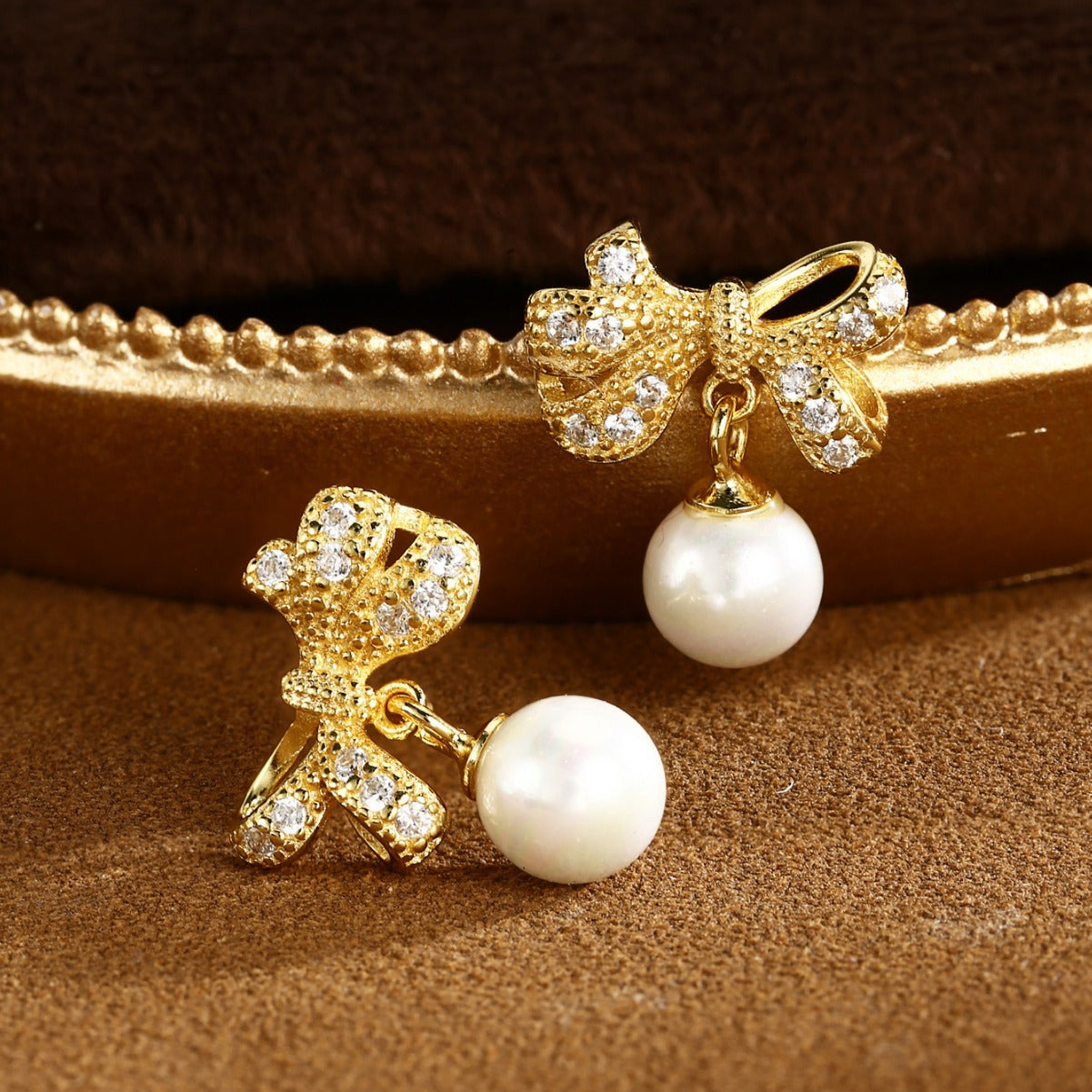 Bowknot Earrings Sterling Silver Earrings 18K Gold Plated Earrings Pearl Earrings