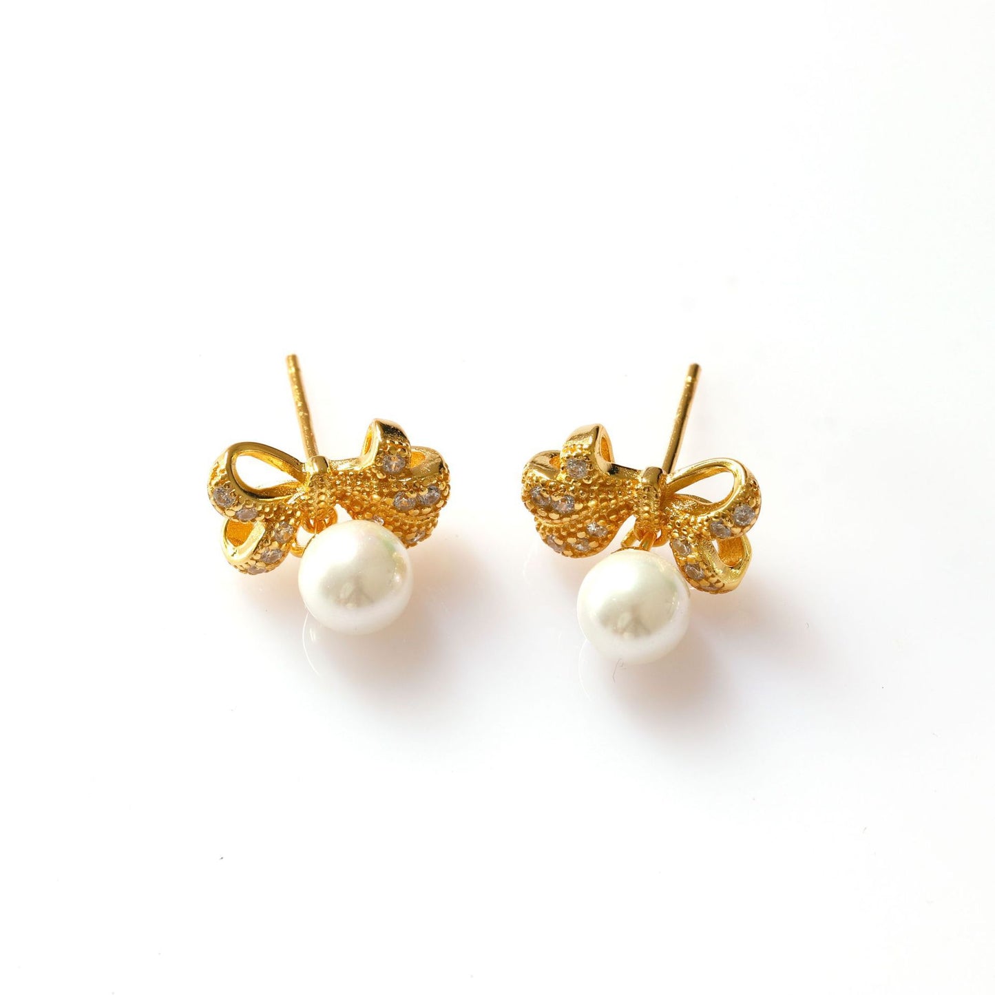 Bowknot Earrings Sterling Silver Earrings 18K Gold Plated Earrings Pearl Earrings