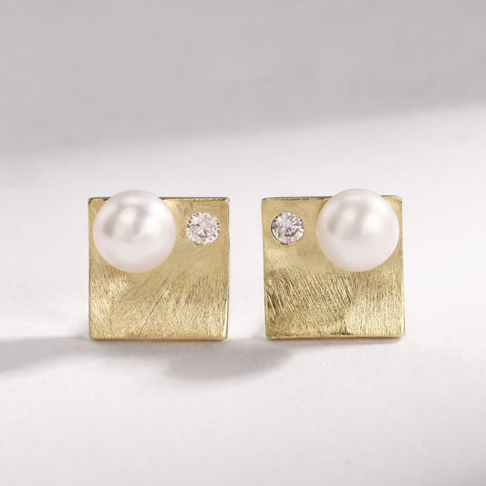 Sterling Silver Earrings 18K Gold Plated Earrings Natural Pearl Earrings