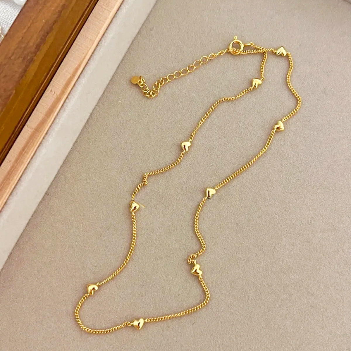 Curb Chain Necklace 18" Sterling Silver Necklace 18K Gold Plated Necklace Heart Necklace