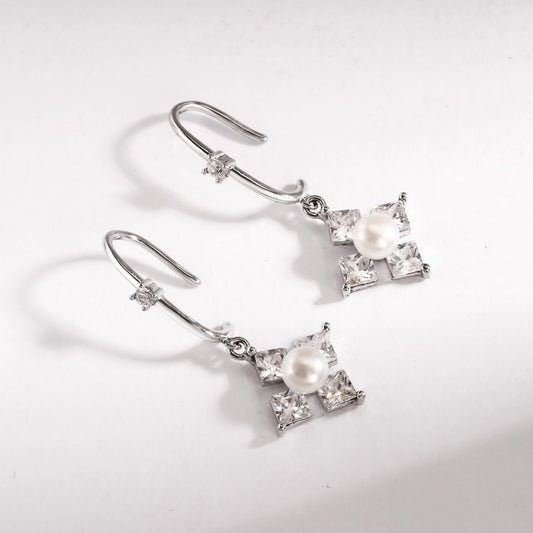 Natural Pearl Earrings Sterling Silver Earrings Drop Earrings