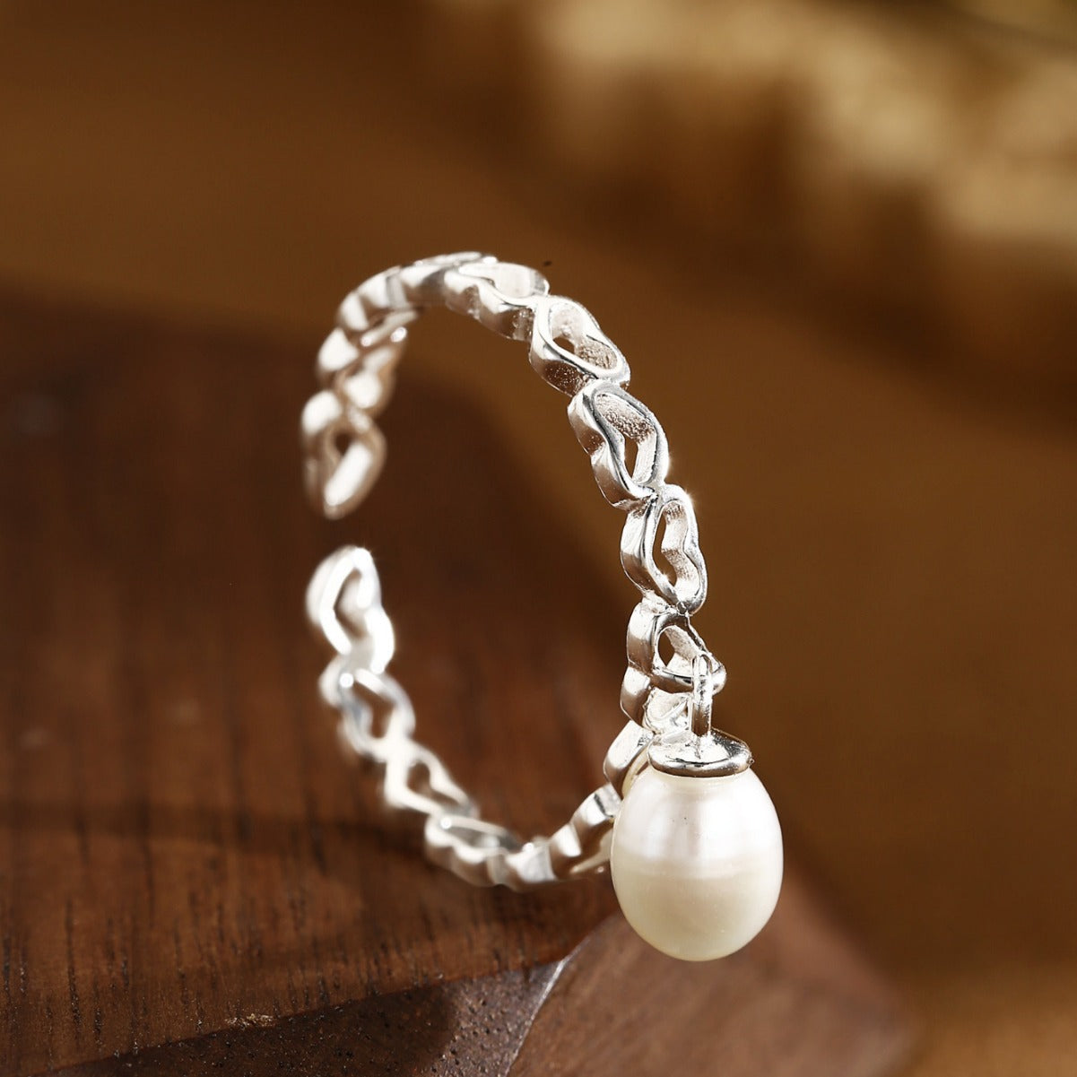 Natural Pearl Ring Sterling Silver Ring Heart Ring