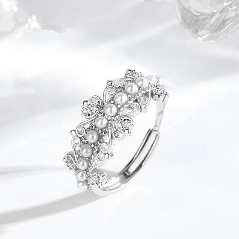 Pearl Ring Crown Ring Sterling Silver Ring