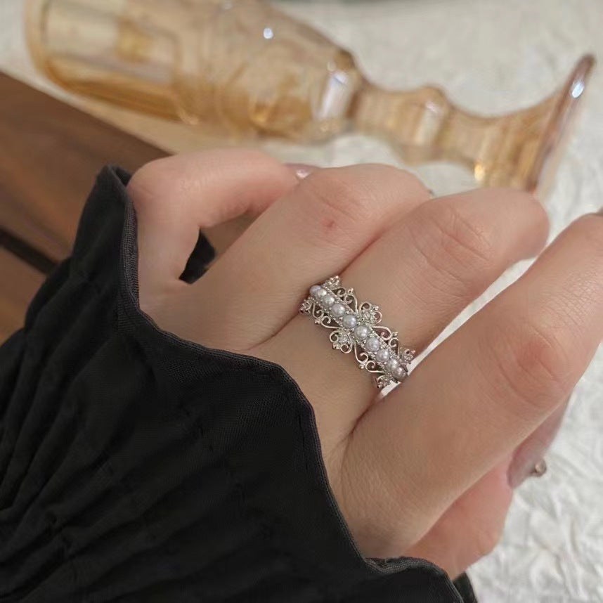 Pearl Ring Crown Ring Sterling Silver Ring